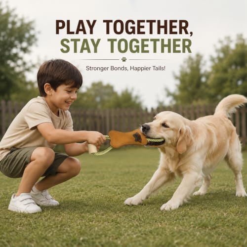 Natural Suede Leather and Rope Chew Toy with Bone Design for Medium and Large Dogs | Durable Interactive Play Toy | Great for Fetch, Tug and Daily Chewing Fun