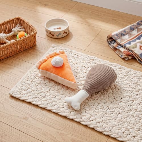 Tudomro 2 Pcs Thanksgiving Dog Toy Set Pumpkin Pie Turkey Leg Dog Chew Toys