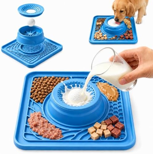 Slow Feeder Dog Bowls & Lick Mat Combo for Liquid and Thick Treat, Silicone