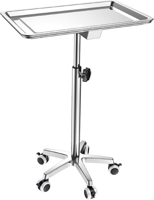 ChoJiah Extra Large Mayo Stand Rolling Salon Tray on Wheels Hairstylist Tray Heavy Duty Tattoo Tray, Ideal Use for for Hair Salon Dental Hairstylist Cart