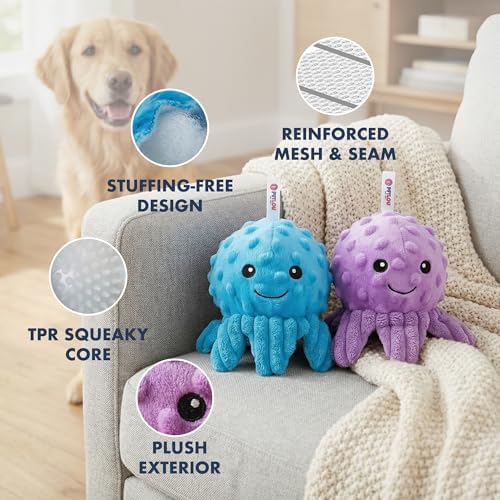 Pet Lou Octopus EZ Squeaky Ball, Set of 2, 4-inch Width
