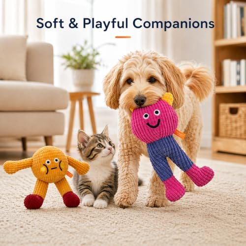 waithem Cat&Dog Chew Toys with Catnip Inside, Ecofriendly Material Made, Crinkle Paper & Squeaky Ball Inside, Waffle and Baby Toy Combination Packaging, Cuddles Meow Chompclean, 2 Pack (Yellow&Pink)