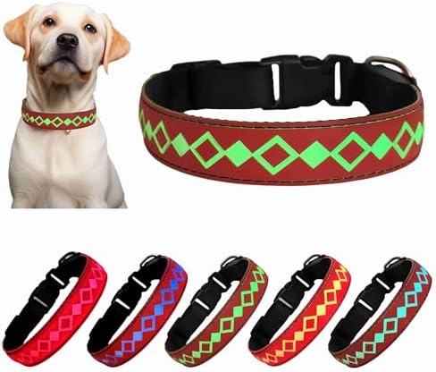 Personalized Flashing Night Dog Collar with Waterproof airtag Holder for Black Dog Night Walking (RED, XL(19.7-23.6"))