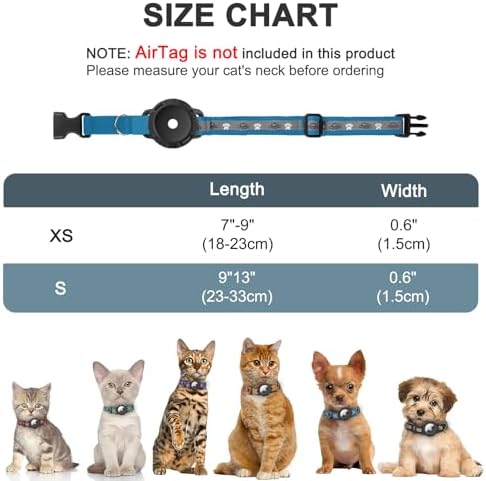 Reflective AirTag Cat Collar, Integrated Cat Collar with Air Tag Holder | Built in AirTag Holder, Adjustable 7-13in for Cats, Kittens and Puppies, Safety Elastic Band, Reflective for Night Walking