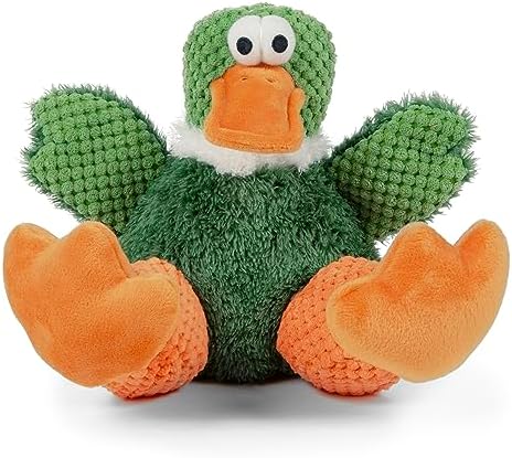 goDog Checkers Sitting Duck Squeaky Plush Dog Toy, Chew Guard Technology - Green, Large