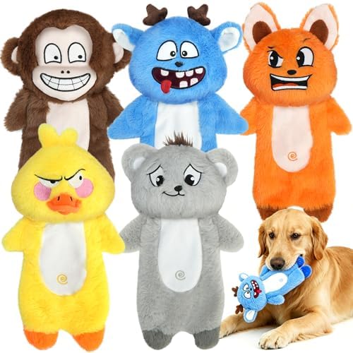 PrimePets 5PCS Plush Crinkle Squeaky Dog Toys for Small Medium Large Dogs