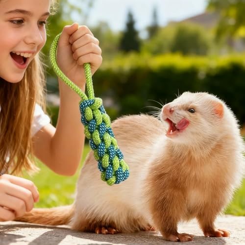 6 Pack Ferret Chew Toys Ferret Bell Balls Squeaker Toys Squeak Toy Teething Pet Toy Durable Knotted Tug of war Cotton Chew Toys Exercise Scratch Toy Interactive Cat Dog Rope Toy Set Small Animals