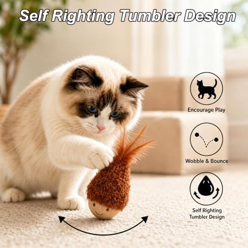 2Pcs Cat Self-Righting Wobble Toy, Interactive Feather Tumbler