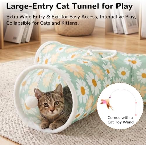 Tempcore Cat Tunnel, 3-Way Collapsible Toy, Large Size Daisy Green Printed