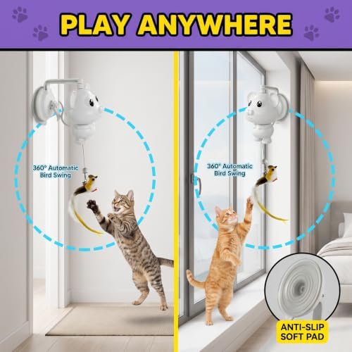 Interactive Cat Toys for Indoor Cats - Electric Flying Bird Feather Teaser, USB Rechargeable Automatic Kitten Toy, Durable & Safe Pet Exercise Toy