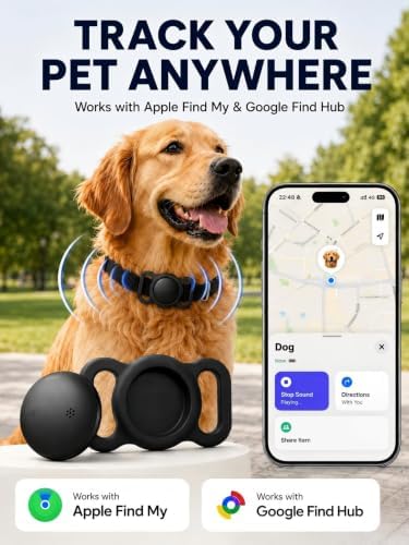 GPS Dog Tracker Collar (iOS & Android) - Smart Activity Real-Time Tracking | No Subscription Pet Finder Tag Works with Google Find Hub & Apple Find My App, Anti-Lost for Keys, Cat Kitten Items Grey