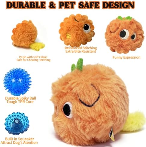 Squeaky Plush Ball Dog Toys for Small Medium Dogs, 3'' Soft Fuzz Ball