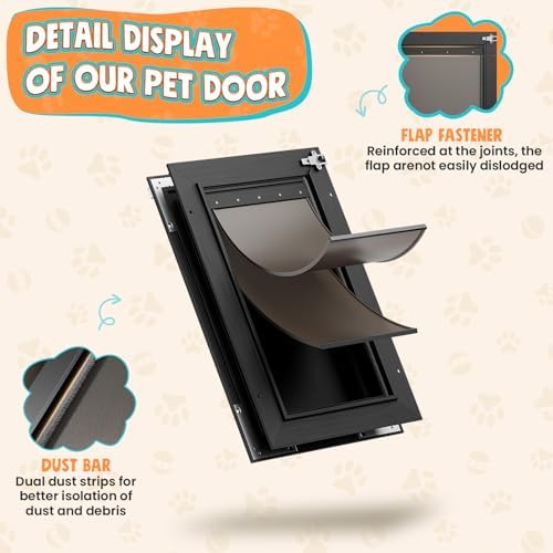 2-Flap Aluminum Medium Dog Door for Interior & Exterior Door with Dual Lock | Magnetic Flaps, Energy-Efficient, Closing Panel, Adjustable Tunnel, Strong Seal, Never Rust, Easy Install, Pet Up 45 LB