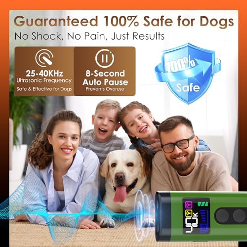Dog Bark Deterrent Device – 65FT Range Anti Barking Device for Dogs, Stops Neighbor’s Dog Barking with 3 Ultrasonic Frequencies (25/30/40kHz) & 5 Sound Modes, for Indoor & Outdoor Training