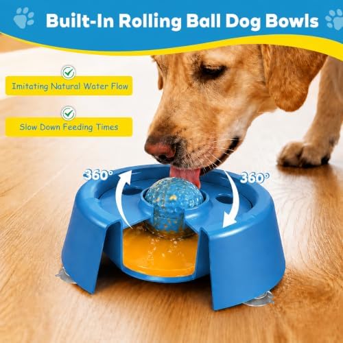 Senneny Dog Lick Bowl with 3 Suction Cups & Rolling Ball for Slow Feeder
