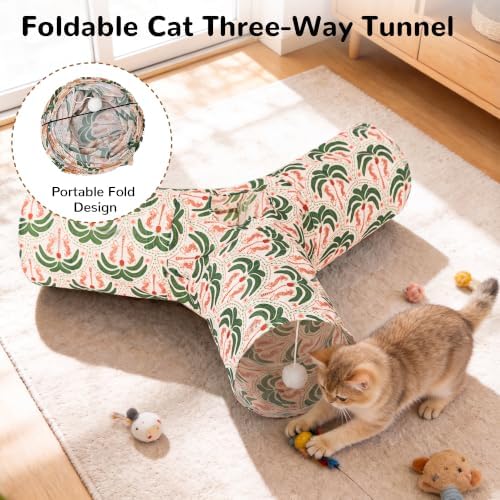 Tempcore Cat Tunnel, 3-Way Collapsible Toy, Large Size Khaki Coconut Tree