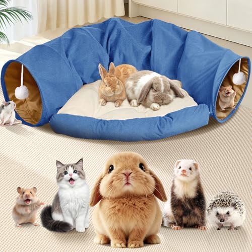 Spardar 2-in-1 Bunny Tunnel Bed, with Removable Mat Hideout, Blue