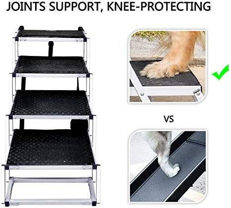 Aluminum Dog Car Stairs, Portable Large Dog Step for High Beds, Trucks, and SUV, Lightweight Folding Pet Ladder Ramp, 4 Steps