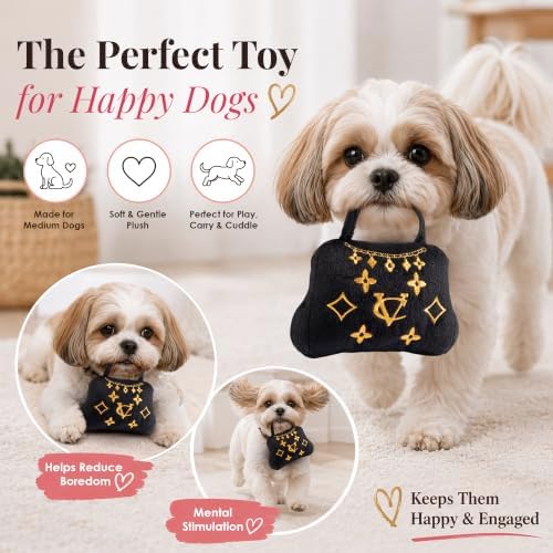 Dog Diggin Designs Chewy Vuiton Crown of Gold Plush Dog Toy | Luxury-Inspired Parody Royal Crown with Squeaker, Soft Plush Statement Dog Toy – Fashion-Forward Play