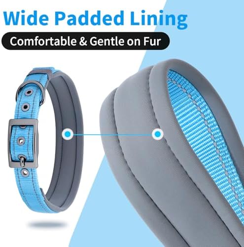 Segarty Reflective Cute Dog Collar for Large Dogs, Adjustable Wide Soft Comfortable Breathable Neoprene Padded Nylon Collar with Heavy Duty Metal Buckle for Large Medium Breeds (L, Light Blue)