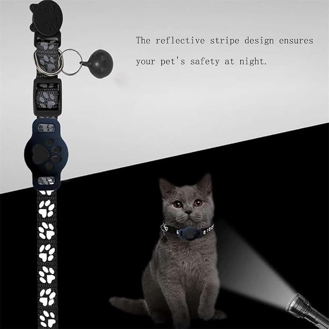 GPS Pet Tracker Collar for Cats & Small Dogs, Lightweight & Waterproof with Safety Buckle, Anti-Loss Tracking, Adjustable Reflective Collar with Bell (iOS, Black, 19-26cm)