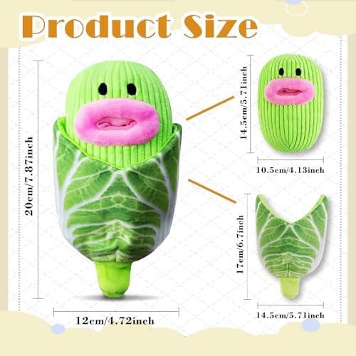 Andiker Dog Squeaky Toy, Cute Cabbage Shaped Detachable Puppy Plush Toy with Food-Leaking Design, Squeaker & Crinkle Paper, Interactive Dog Toy for Teething Chewing Playing (Green)