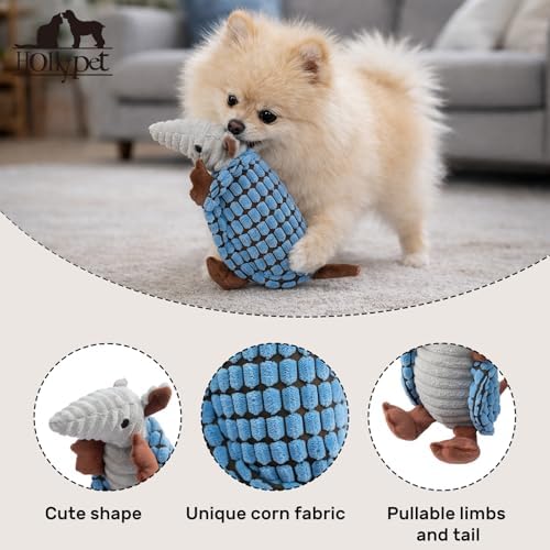 Hollypet Armadillo Squeaky Puppy Dog Toys for Small Medium Dogs, 8"
