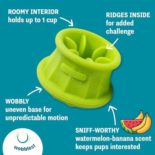 Flex-Force Interactive Treat Dispensing Puzzle Dog Toy for Enrichment, Holds Wet & Dry Food, Wobble Base, Lickable, Freezable & Dishwasher-Safe, Watermelon-Banana Scent, All Breeds, 4.3"