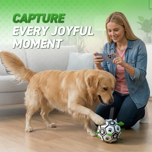 QDAN Dog Toys for Small Medium Puppy, Soccer Ball for Dogs with Straps