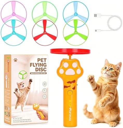 Cat Fetch Toy, Rechargeable Flying Disc Launcher with 6 Discs