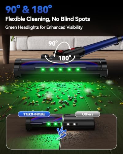 TechRise Cordless Vacuum Cleaner for Home, 550W|45kPa|60Mins Stick Vacuums | Anti-Tangle Brush, LED Display, Wall Mount Storage,Lightweight Handheld Vacuum for pet hair, carpets, floors