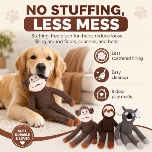 No Stuffing Dog Toys, 3-Pack Squeaky Crinkle Set