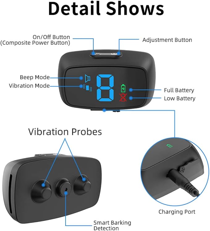 Dog Bark Collar,Rechargeable Smart Barking Collar, Anti Barking Training Collar with Sensitivity Beep Vibration Shock, Bark Shock Collar for Large Medium Small Dogs