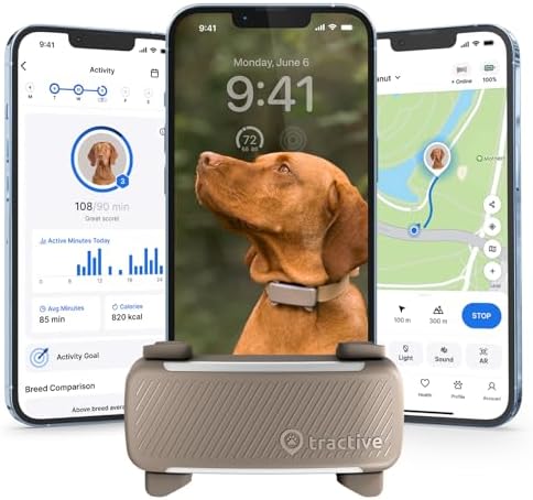 Tractive Smart Dog GPS Tracker | Live Pet Tracker with Virtual Fence | Vital Signs Monitoring of Heart & Respiratory Rate | Bark Monitoring | Dog Collar Attachment (Brown)