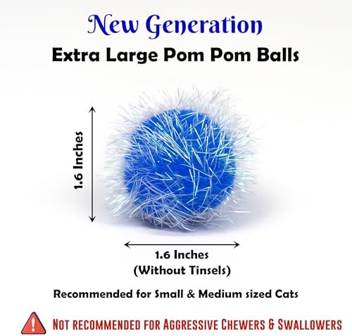 20 Pieces 1.6 inches Sparkle Pom Pom Balls for Cat - Interactive Glitter Balls, Multicolor, Best as Kitten Play Toys