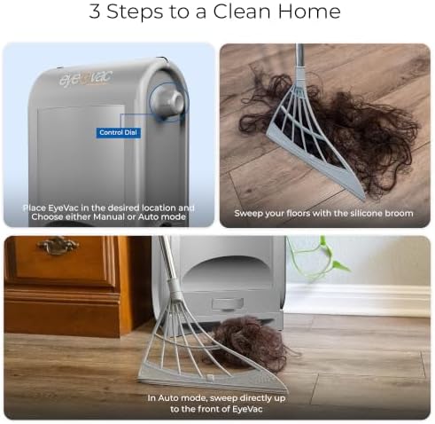 EyeVac Pro & Squeegee Broom Bundle - Touchless Vacuum Automatic Dustpan with Multisurface Broom, Corded Bagless Vacuum, 1400 Watt Sensors for Pet Hair, Dirt, Food Debris, Kitchen & Salon (Silver)