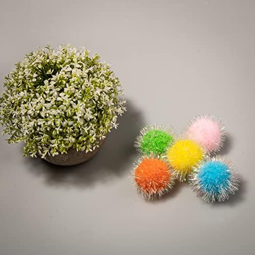 VAPKER 30 Pcs Cat Toys - Extra Large 2 Inch Sparkle Balls, Cat's Favorite Chase Glitter Tinsel Pom Poms, Assorted Colors