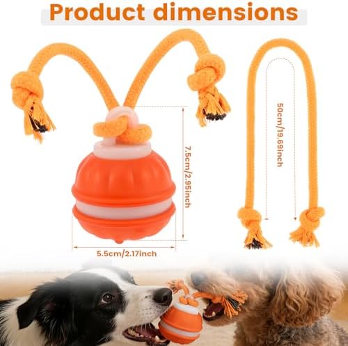 Interactive Dog Toy with Rope, 2026 Upgraded 3 Modes 360° Smart Automatic Rolling Moving Rechargeable Moving Fetch Dog Toy Ball for Boredom(Orange)