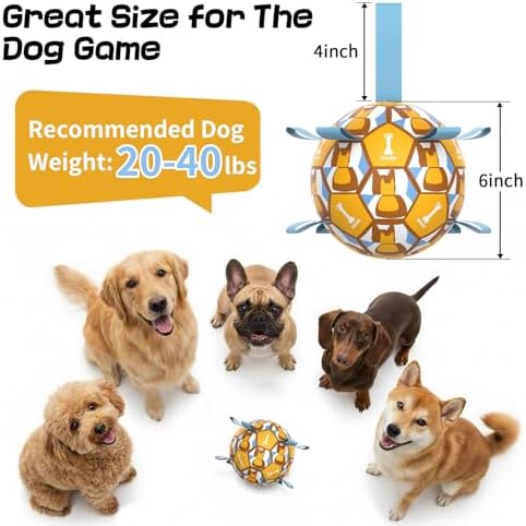 Dog Soccer Ball with Straps, 6 Inch for Small and Medium Dogs, D