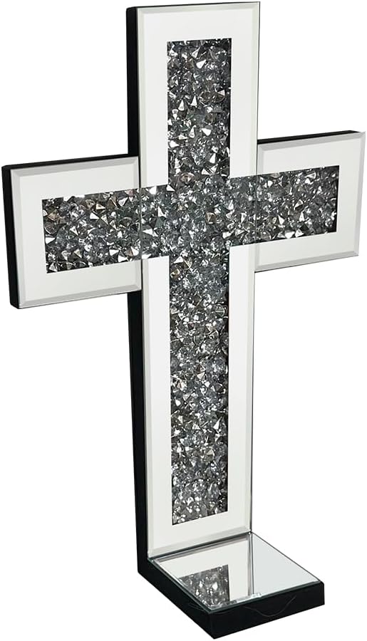 Mirrored Wall Candle Sconces Holder Set of 2, Wall Decor Living Room | Crystal Crushed Diamond Silver Wall Decorations, Ideal for Entryway, Hallway, Bedroom, Dining Room