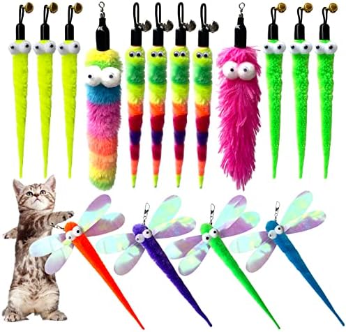 AcceLeah 16Pcs Cat Wand Refills, Worm Dragonfly Attachments for Indoor Cats