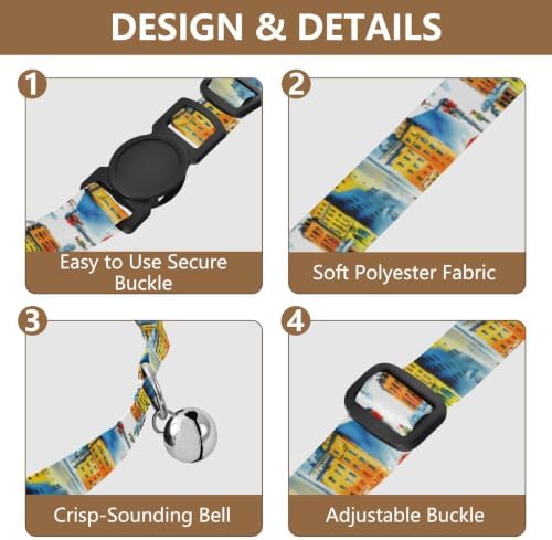 City Street Watercolor Easy to Wear Small Dog Collar 2 Pack Comfortable Cat Collar