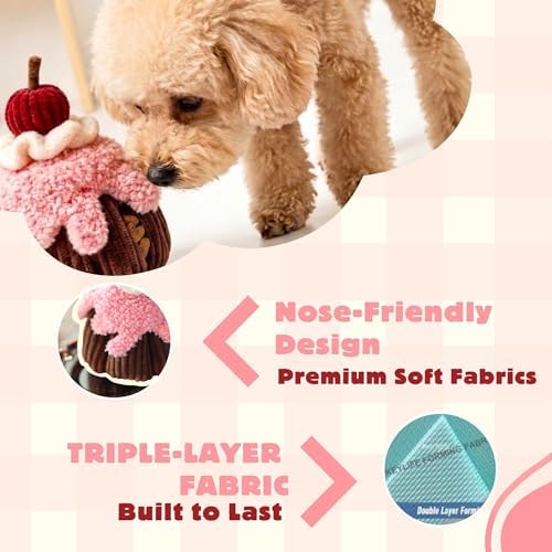 Dog Enrichment Snuffle Toy, Interactive Dog Puzzle Toy for Nose Work, Squeaky Crinkle Plush Hide and Seek Treat Dispensing Toy Puppy Birthday Cake for Small Medium Large Dogs