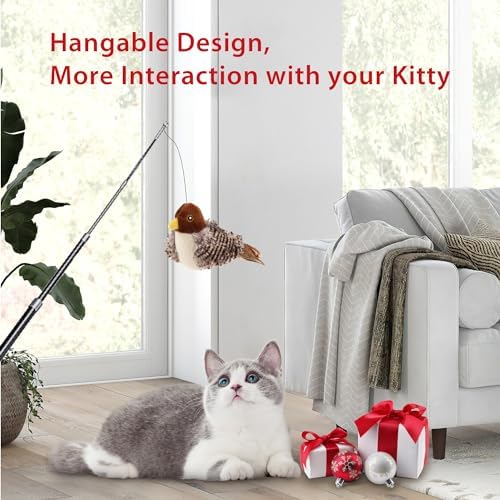 Gigwi Chirping Bird Cat Toy for Indoor Cats, Interactive Hangable Bird Cat Toy with Real Bird Sound and Feather, Automatic Bird Toy for Cats Exercise & Kicker to Self Play（No Flapping）