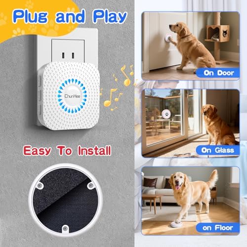 ChunHee Dog Door Bell for Potty Training – Wireless Doggie Doorbell to Go Outside, 1.6in Touch Surface, Easy for Puppy & Adult Dogs, IP55 Waterproof, 500FT Range, 55 Ringtones, Adjustable Volume