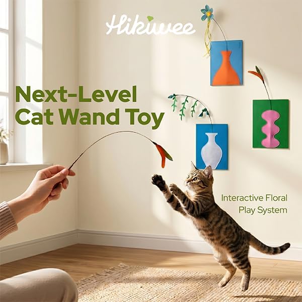 Artisan-Crafted BloomPlay Cat Wand Toy, Colorful Interactive Teaser with Storage, Durable & Bite-Resistant, Aesthetic Cat Toy for Indoor Cats (Pop Crinkle)