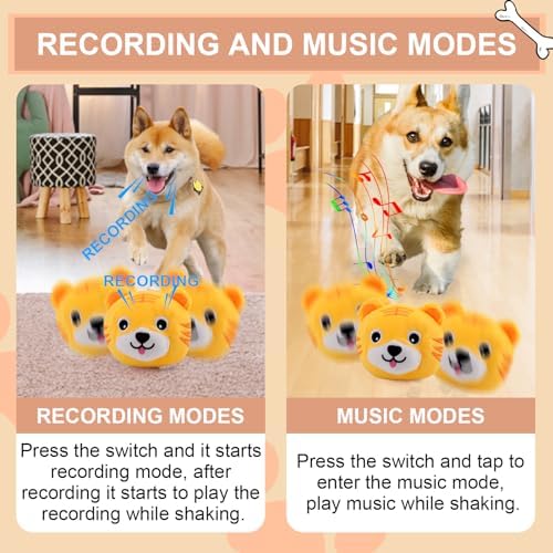 BABORUI Interactive Dog Toys Tiger, Jumping Squeaky Dog Toys with Recording and Music Modes, Rechargeable Moving Dog Chew Toys for Small/Medium/Large Dogs to Keep Them Busy(Tiger)