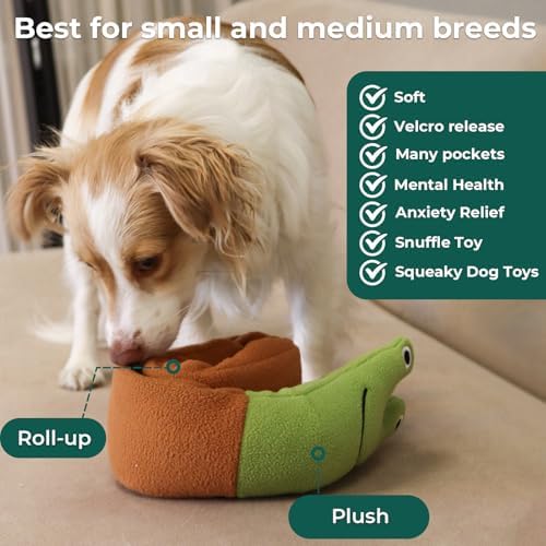 Snuffle Dogs Toys Plush Stuffed Puppy Toy with Squeaky Treat Hide for Large, Medium, Small Dogs and Puppies Slow Feeder, Machine Washable, Pet Supplies Toys for Dogs to Keep Them Busy Snail