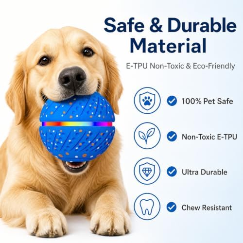 Interactive Dog Ball Toy with Remote Control, Durable E-TPU Material,3 Modes Automatic Bouncing Dog Ball with RGB Lights, IP54 Waterproof Electronic Dog Toy for Puppy, Medium and Large Dogs