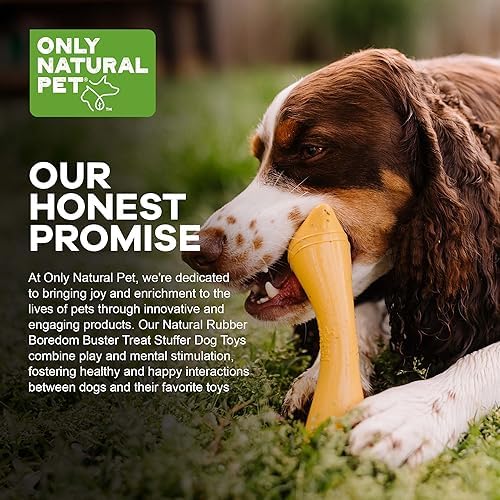 Only Natural Pet Rubber Boredom Buster Treat Stuffer Dog Toys - Interactive Stuffable Feeder Dispenser Fillable Durable Play Puppy Medium Large XS Chew Pup Hide Holder Easy Refill -BobbleBone/Yellow